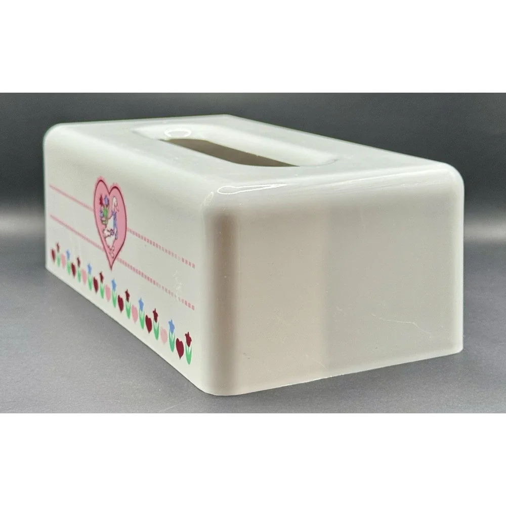 Vintage Goose Tissue Box Cover Pink Hearts Tulips Country Cottagecore Plastic